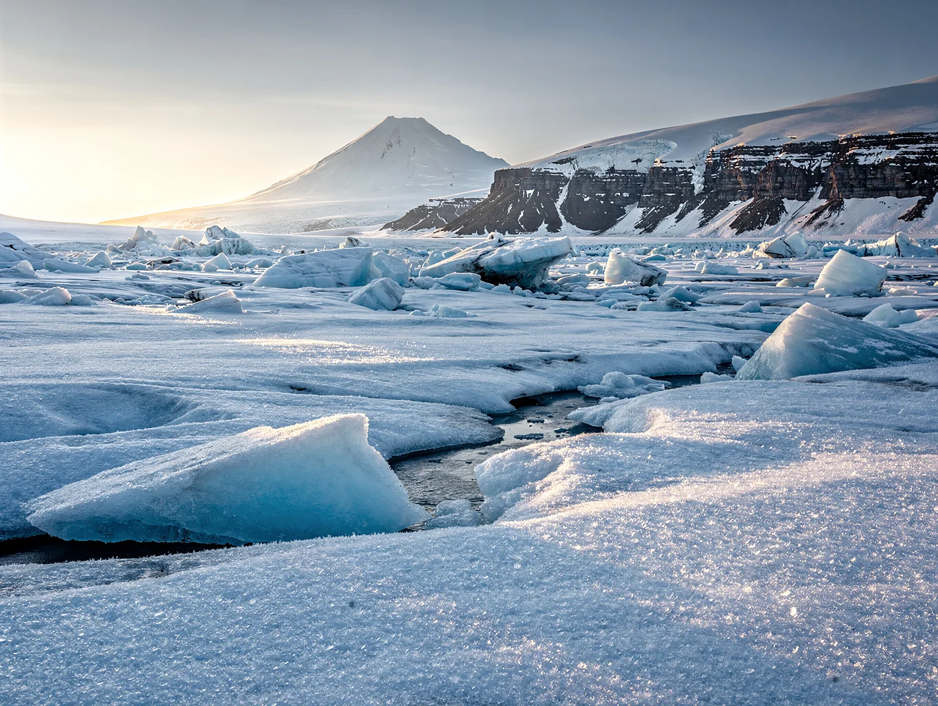 Expansive glacial tongue under dramatic arctic light