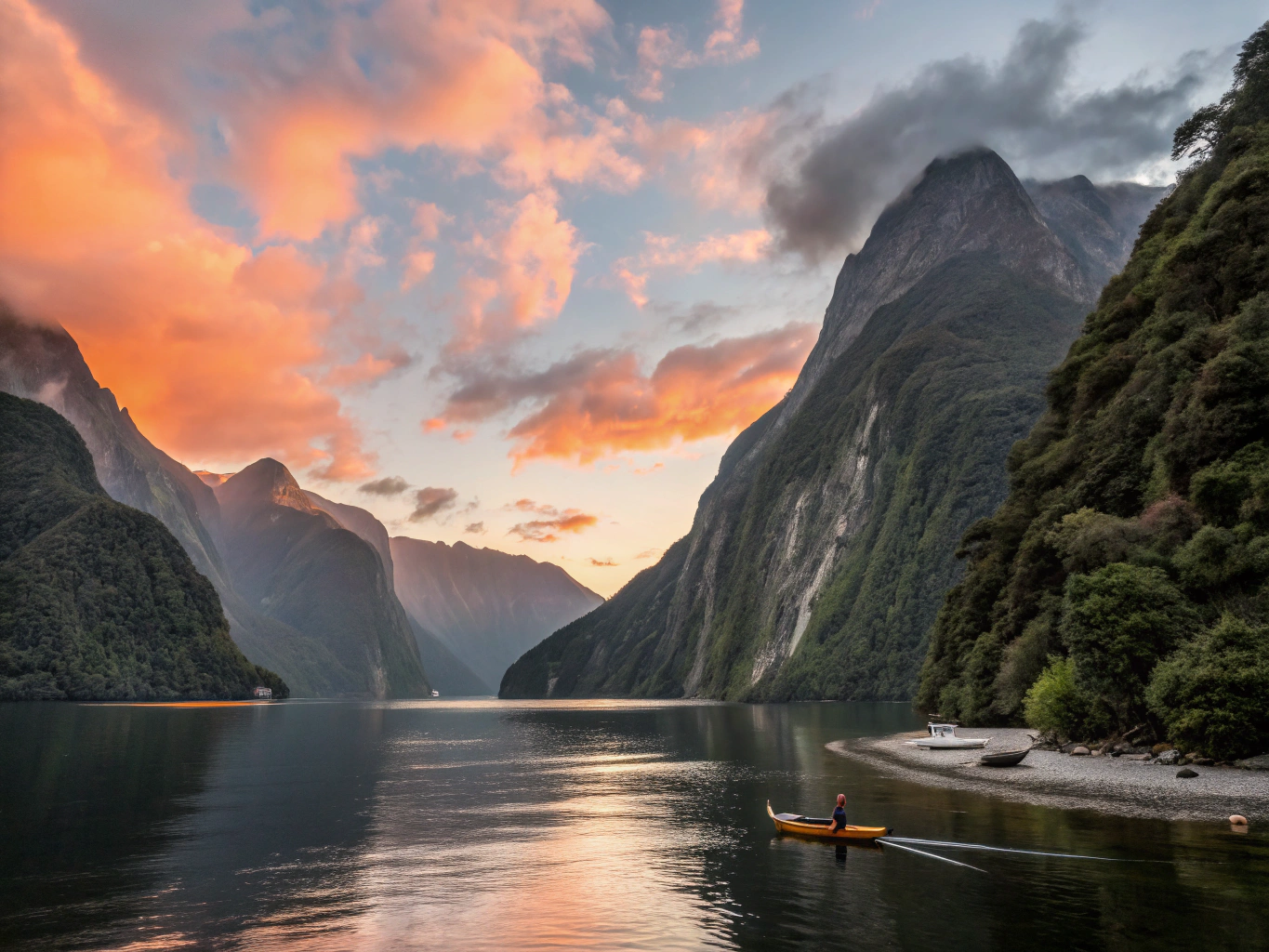 Milford Sound at dawn in New Zealand