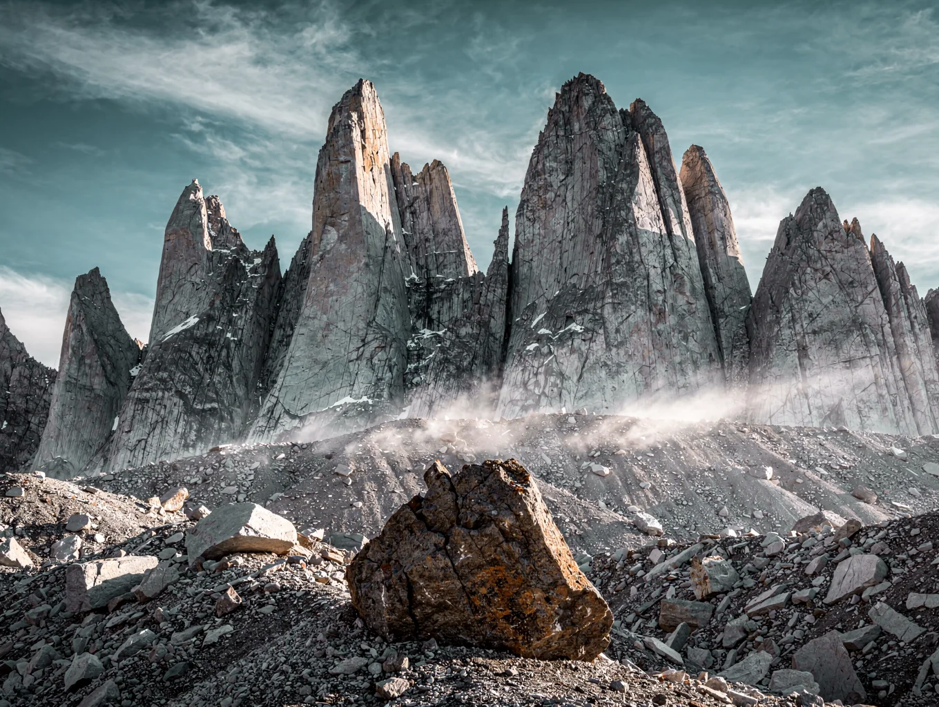 Mount Fitz Roy granite peaks in Patagonia